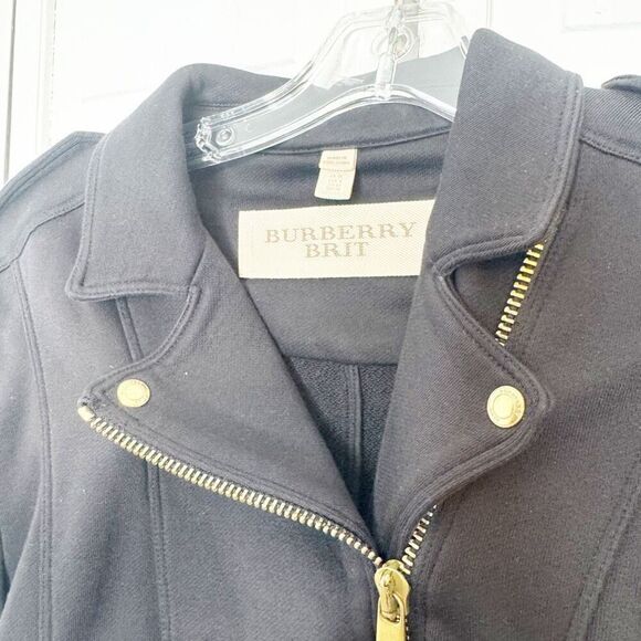 Burberry Brit Women’s Black Gold Hardware Moto Motorcycle Zip Jacket US Size 8 - Picture 4 of 9